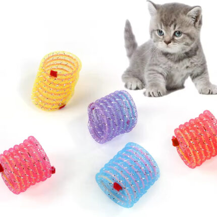 Colorful Spring Plastic Cat Interactive Chase Toy